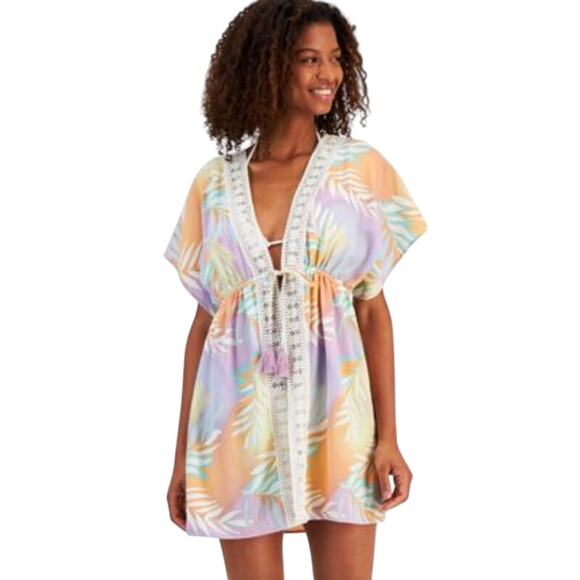 Miken Swim Women's Tie Waist Crochet Floral Print Coverup in Multi - Picture 1 of 5